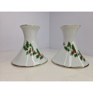 Beacon Hill Vintage Porcelain Christmas  Candle Holders Set of 2 Japan Gold Trim